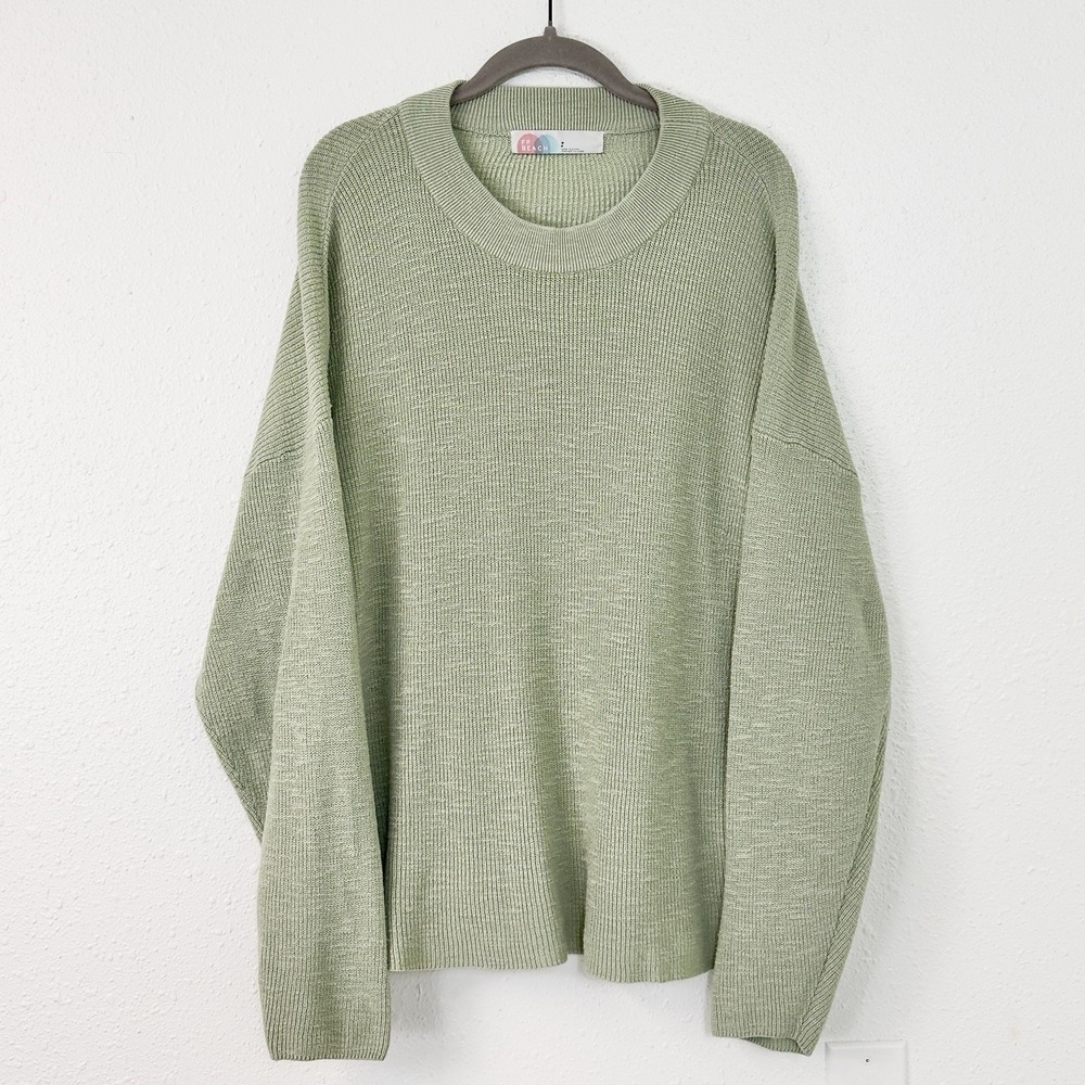Free People FP Beach Malibu Green Knit Oversized Beach Sweater Long Sleeve S